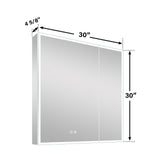 Forclover 30-in x 30-in Lighted LED Fog Free Surface/Recessed Mount Silver Mirrored Soft Close Medicine Cabinet with Outlet