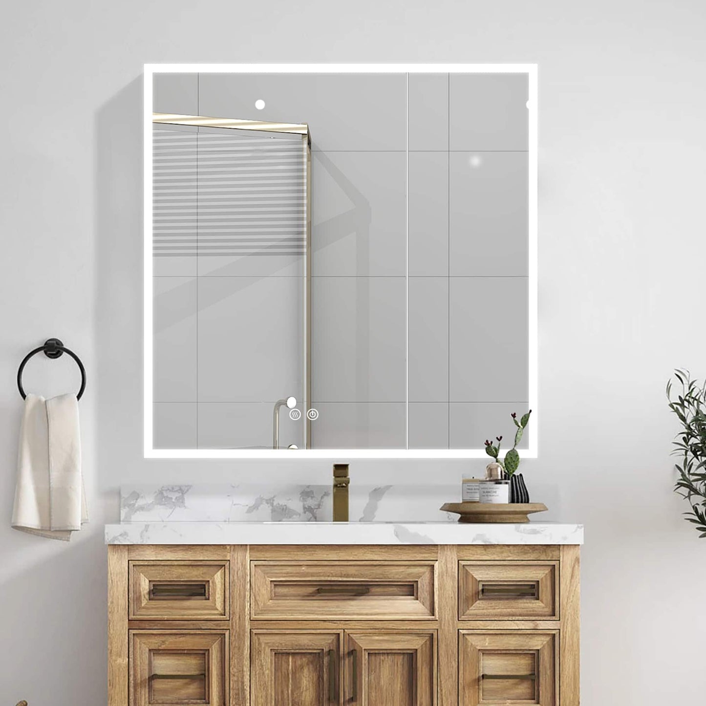 Forclover 30-in x 30-in Lighted LED Fog Free Surface/Recessed Mount Silver Mirrored Soft Close Medicine Cabinet with Outlet