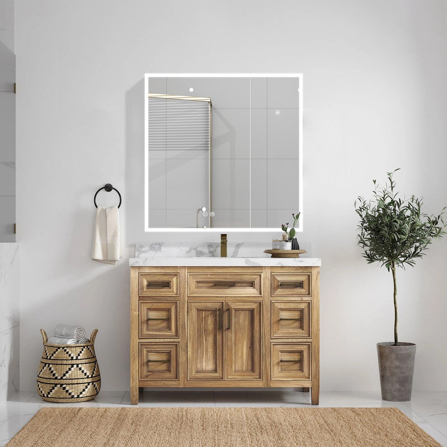 Forclover 30-in x 30-in Lighted LED Fog Free Surface/Recessed Mount Silver Mirrored Soft Close Medicine Cabinet with Outlet