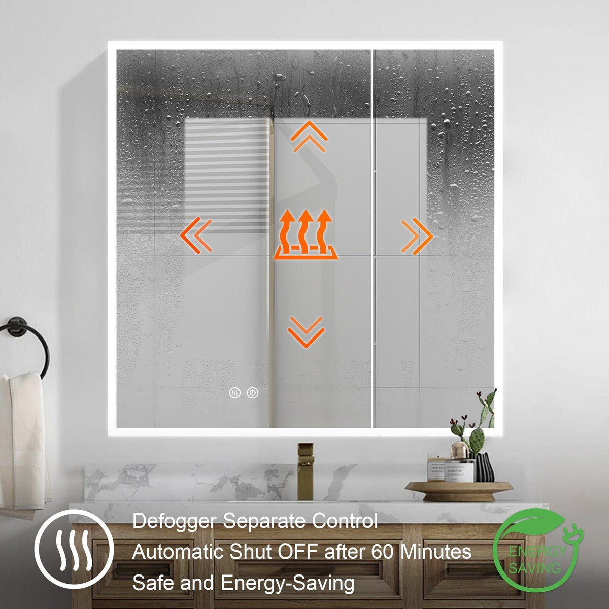 Forclover 30-in x 30-in Lighted LED Fog Free Surface/Recessed Mount Silver Mirrored Soft Close Medicine Cabinet with Outlet