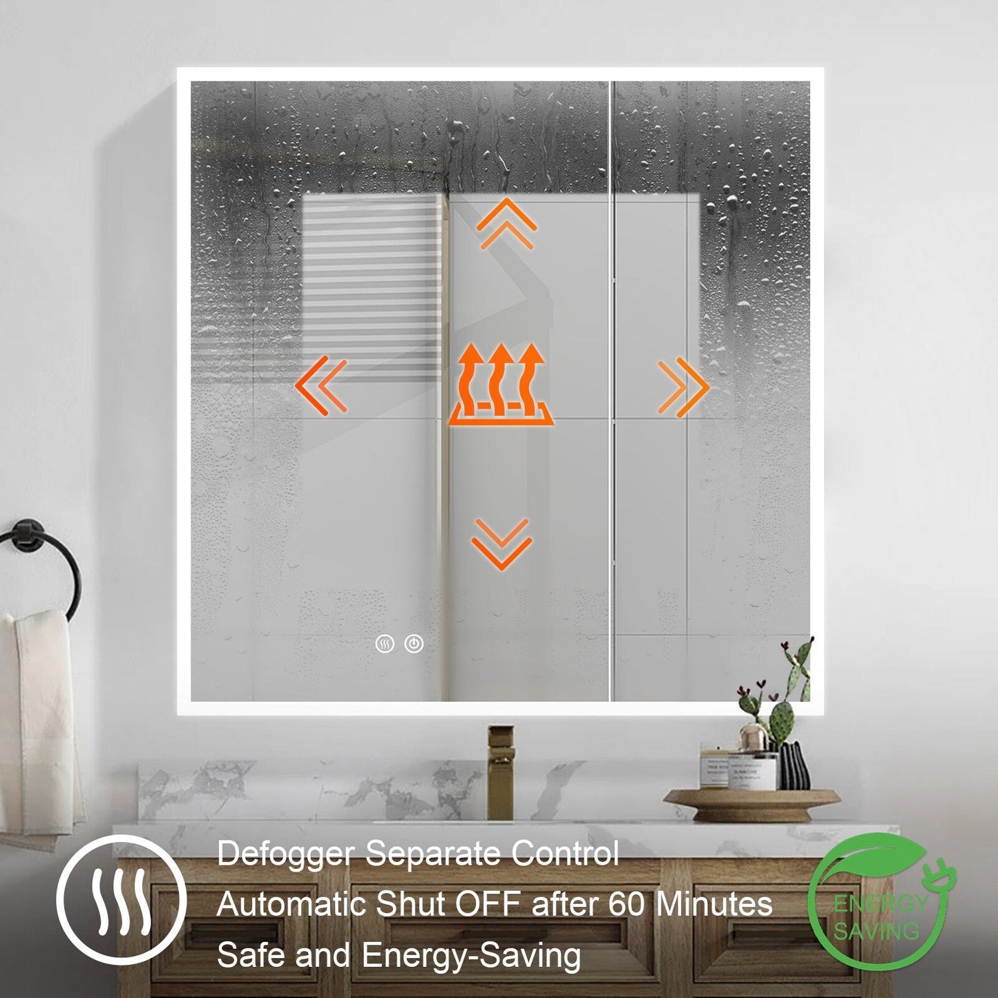 Forclover 30-in x 30-in Lighted LED Fog Free Surface/Recessed Mount Silver Mirrored Soft Close Medicine Cabinet with Outlet