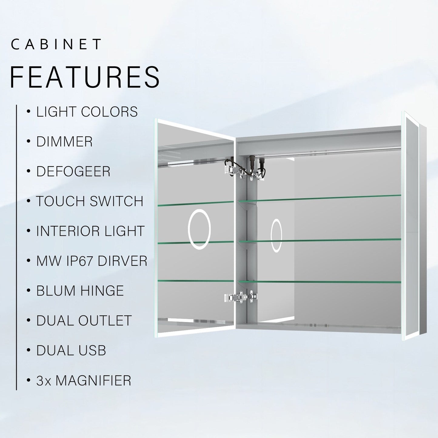 Forclover 30-in x 30-in Lighted LED Fog Free Surface/Recessed Mount Silver Mirrored Soft Close Medicine Cabinet with Outlet