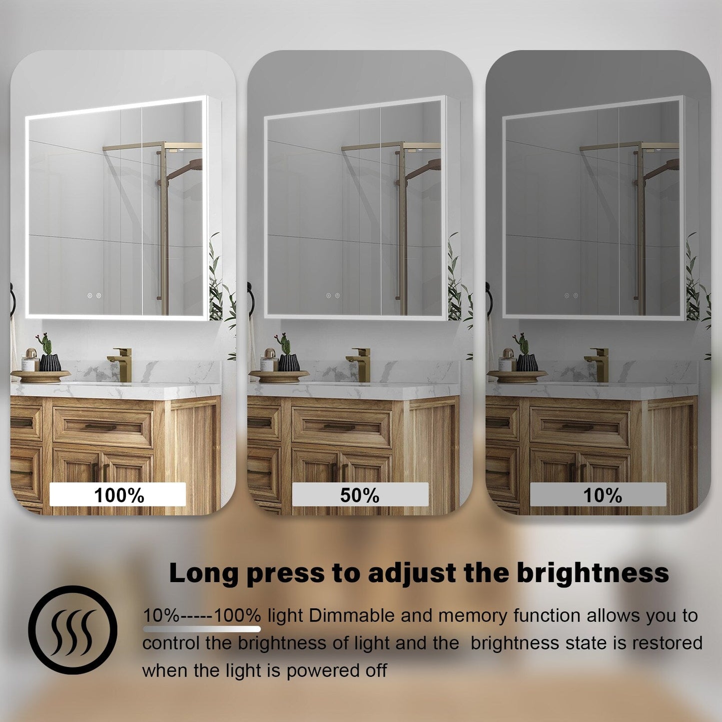 Forclover 30-in x 30-in Lighted LED Fog Free Surface/Recessed Mount Silver Mirrored Soft Close Medicine Cabinet with Outlet