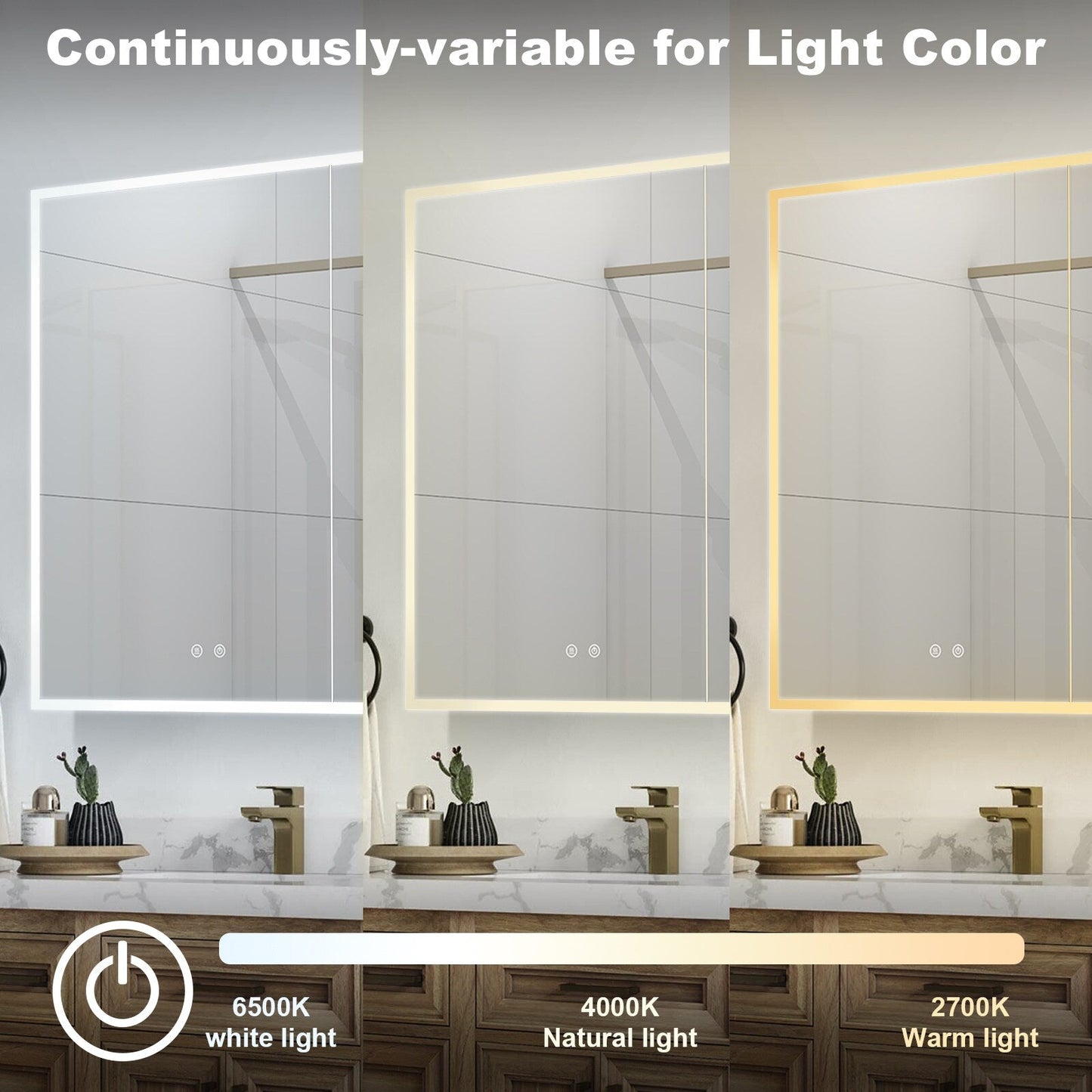 Forclover 30-in x 30-in Lighted LED Fog Free Surface/Recessed Mount Silver Mirrored Soft Close Medicine Cabinet with Outlet