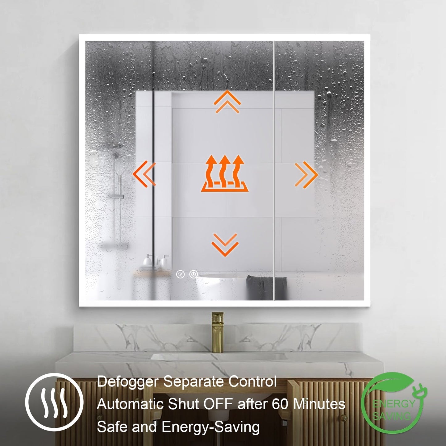 Forclover 36-in x 30-in Lighted LED Fog Free Surface/Recessed Mount Silver Mirrored Soft Close Medicine Cabinet with Outlet