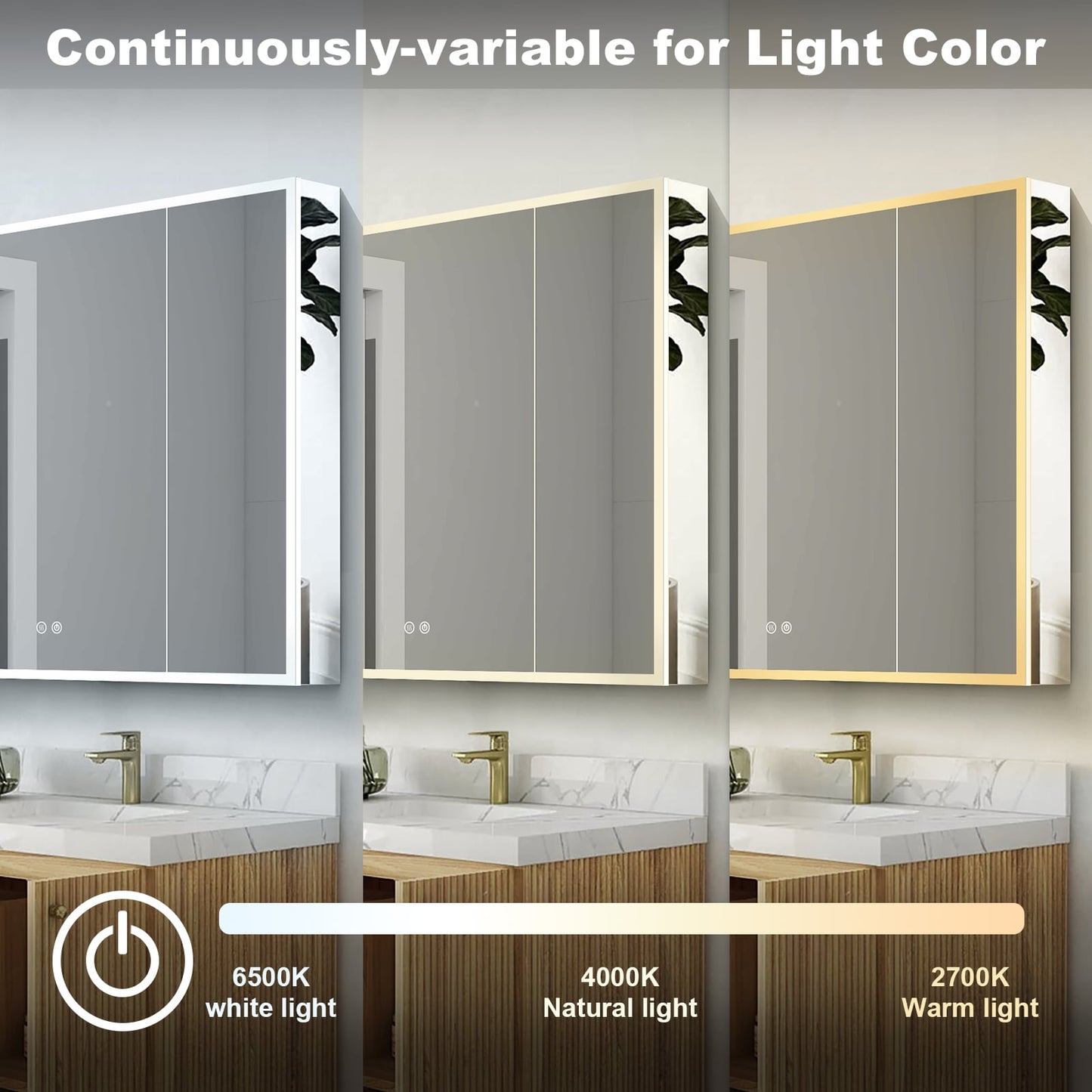 Forclover 36-in x 30-in Lighted LED Fog Free Surface/Recessed Mount Silver Mirrored Soft Close Medicine Cabinet with Outlet