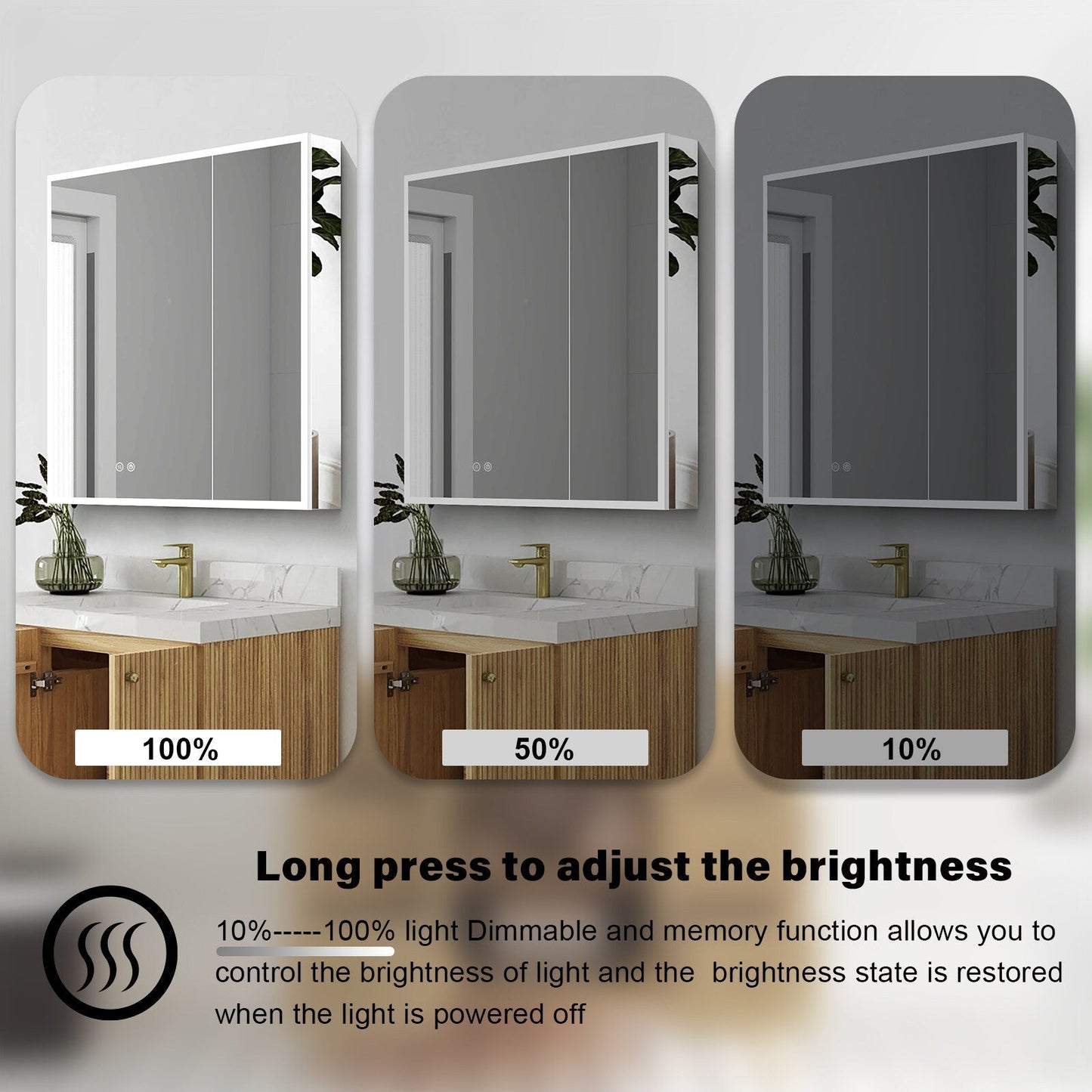 Forclover 36-in x 30-in Lighted LED Fog Free Surface/Recessed Mount Silver Mirrored Soft Close Medicine Cabinet with Outlet