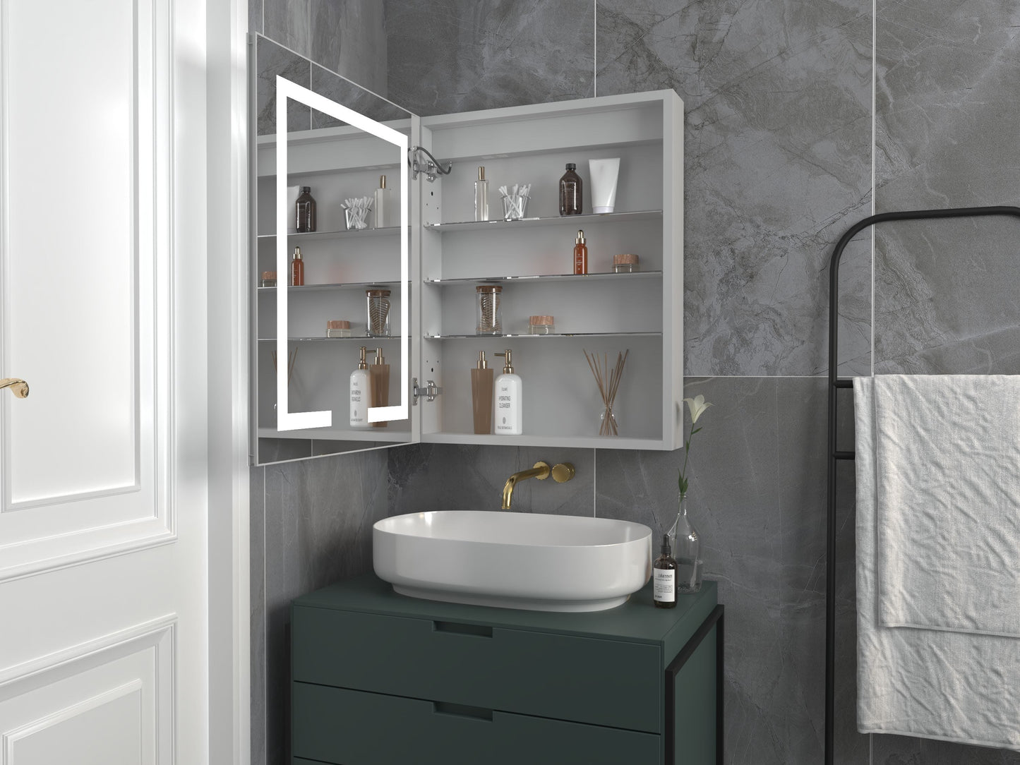 Forclover 24-in x 30-in Lighted LED Fog Free Surface/Recessed Mount Silver Mirrored Medicine Cabinet