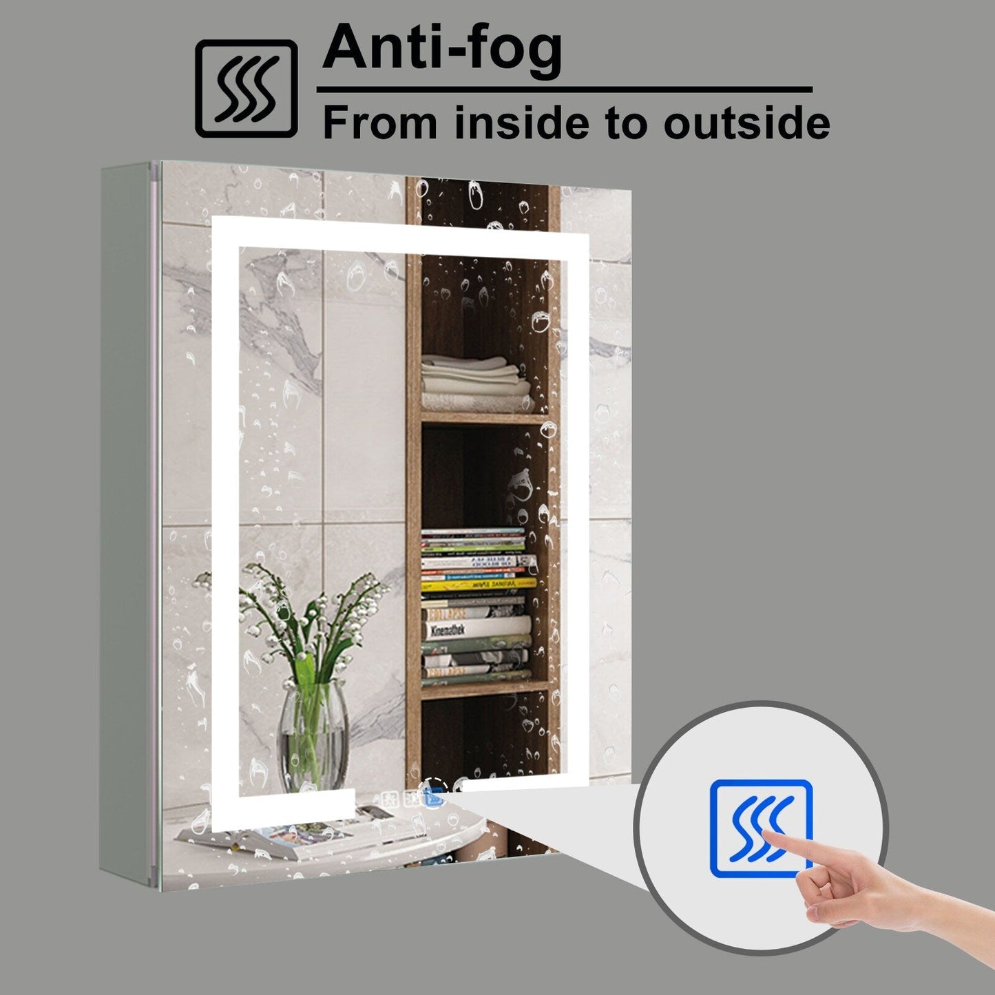 Forclover 24-in x 30-in Lighted LED Fog Free Surface/Recessed Mount Silver Mirrored Medicine Cabinet