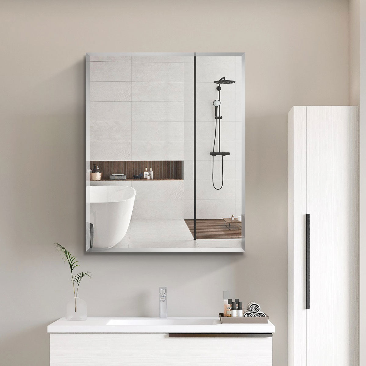 Forclover MA 24-in x 30-in Surface Mount Silver Mirrored Soft Close Medicine Cabinet