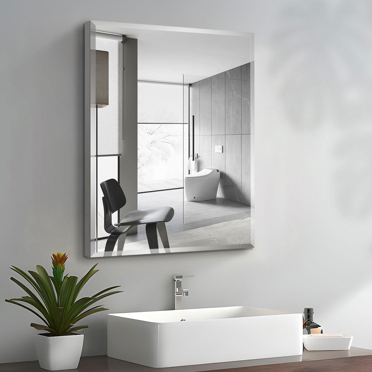 Forclover MA 24-in x 30-in Surface Mount Silver Mirrored Soft Close Medicine Cabinet