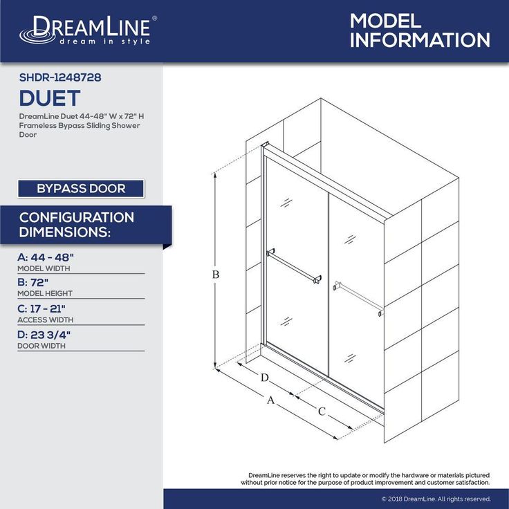 DreamLine Duet 44-48 in. W x 72 in. H Semi-Frameless Bypass Sliding Shower Door, Brushed Nickel