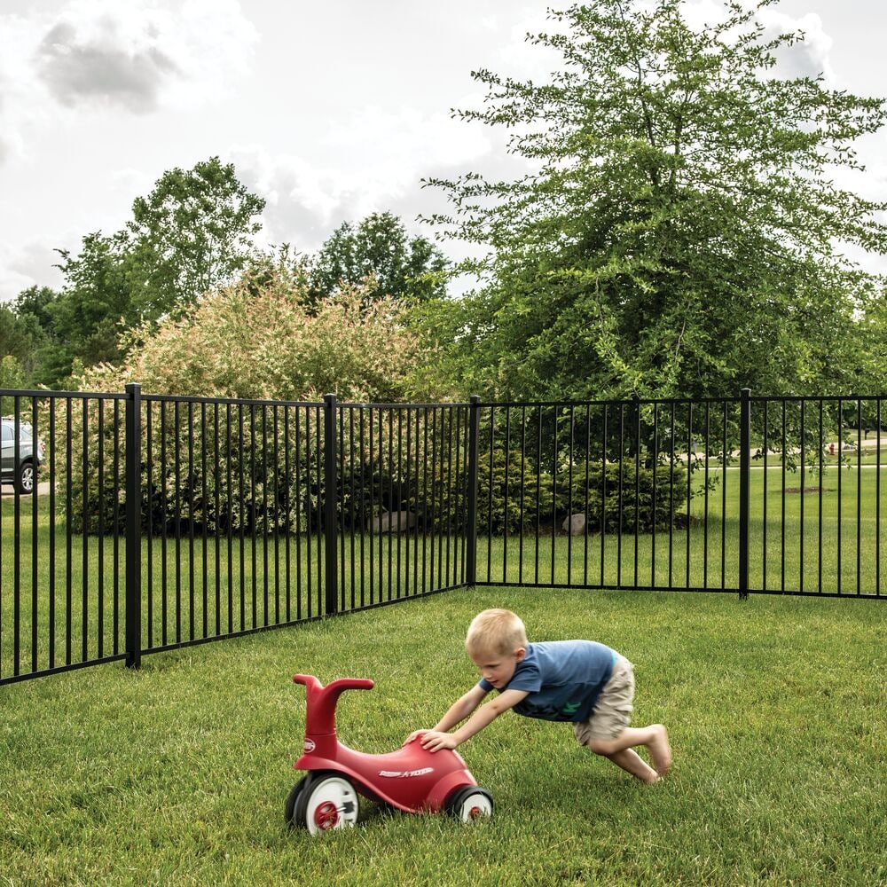Freedom Easton 6-ft H x 2-in W Black Aluminum Spaced Picket Flat-top Decorative End Fence Post