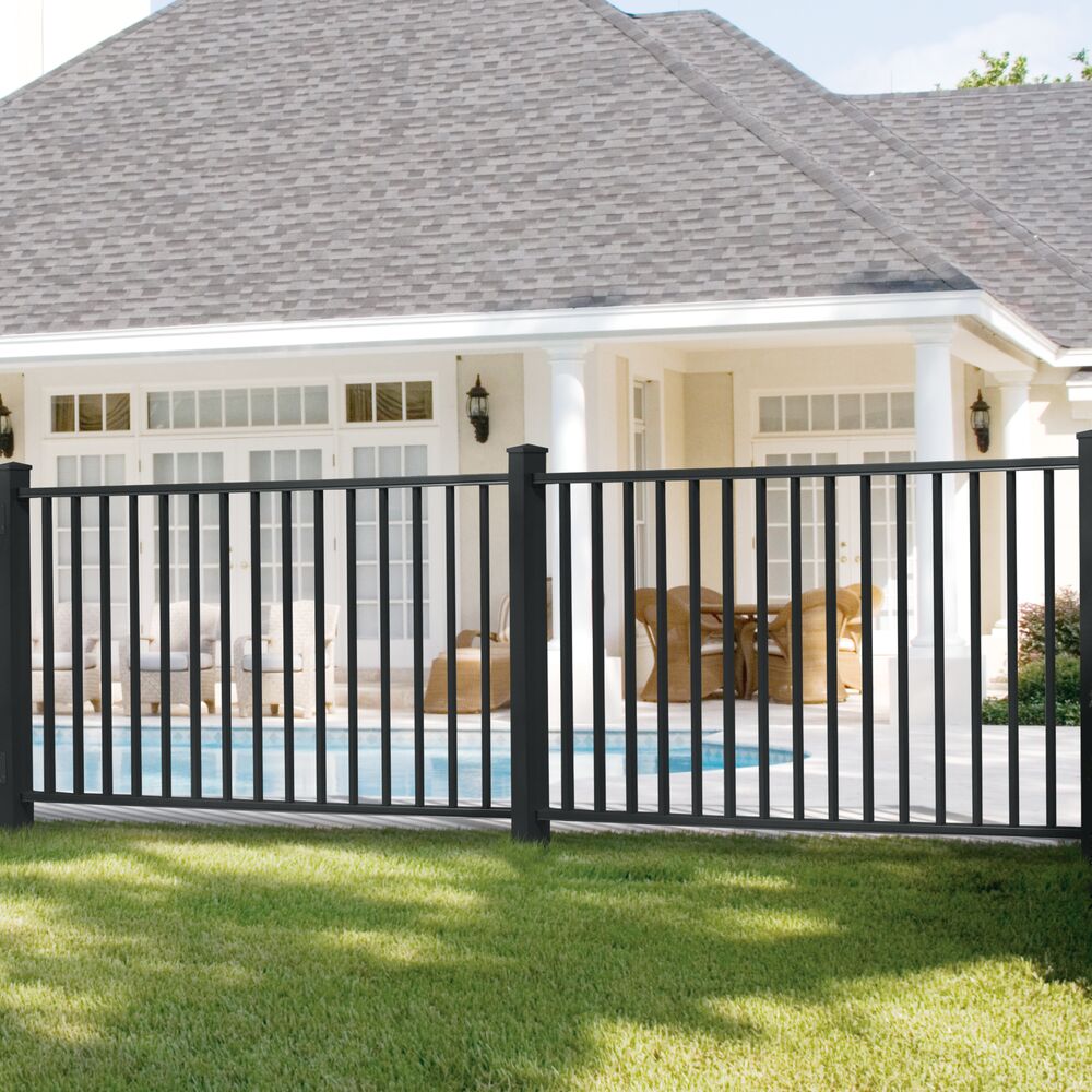 Freedom Easton 6-ft H x 2-1/2-in W Black Aluminum Spaced Picket Flat-top Decorative Line Fence Post