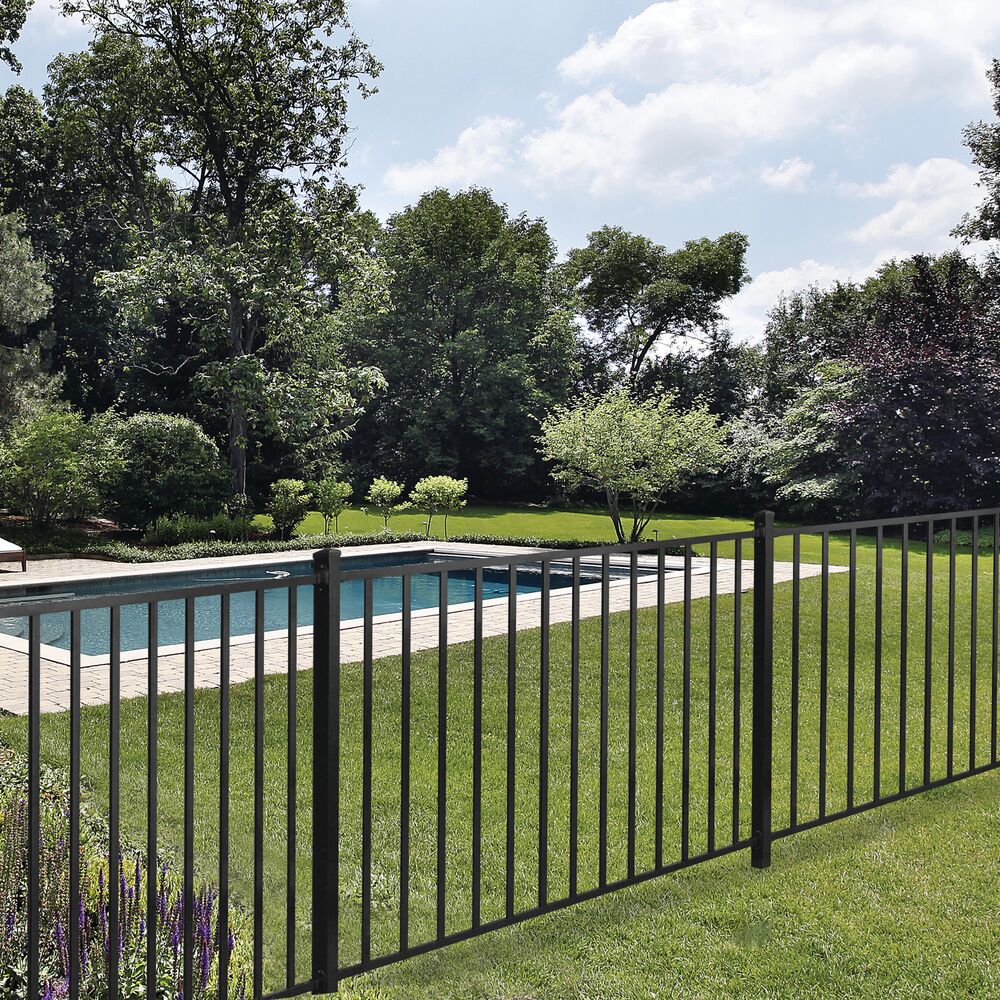 Freedom Easton 6-ft H x 2-1/2-in W Black Aluminum Spaced Picket Flat-top Decorative Line Fence Post