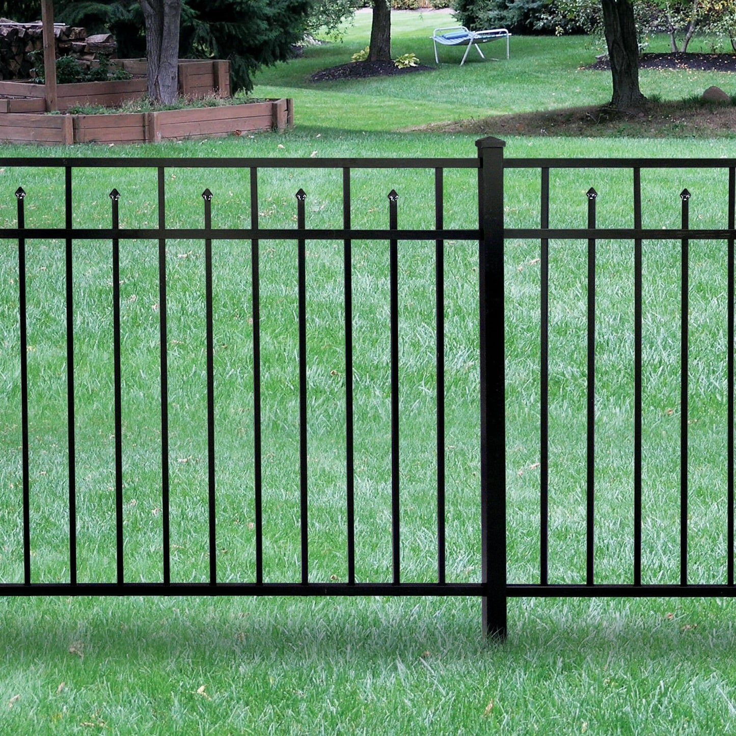 Freedom Concord/New Haven 6-ft H x 2-in W Black Aluminum Spaced Picket Flat-top Decorative Line Fence Post