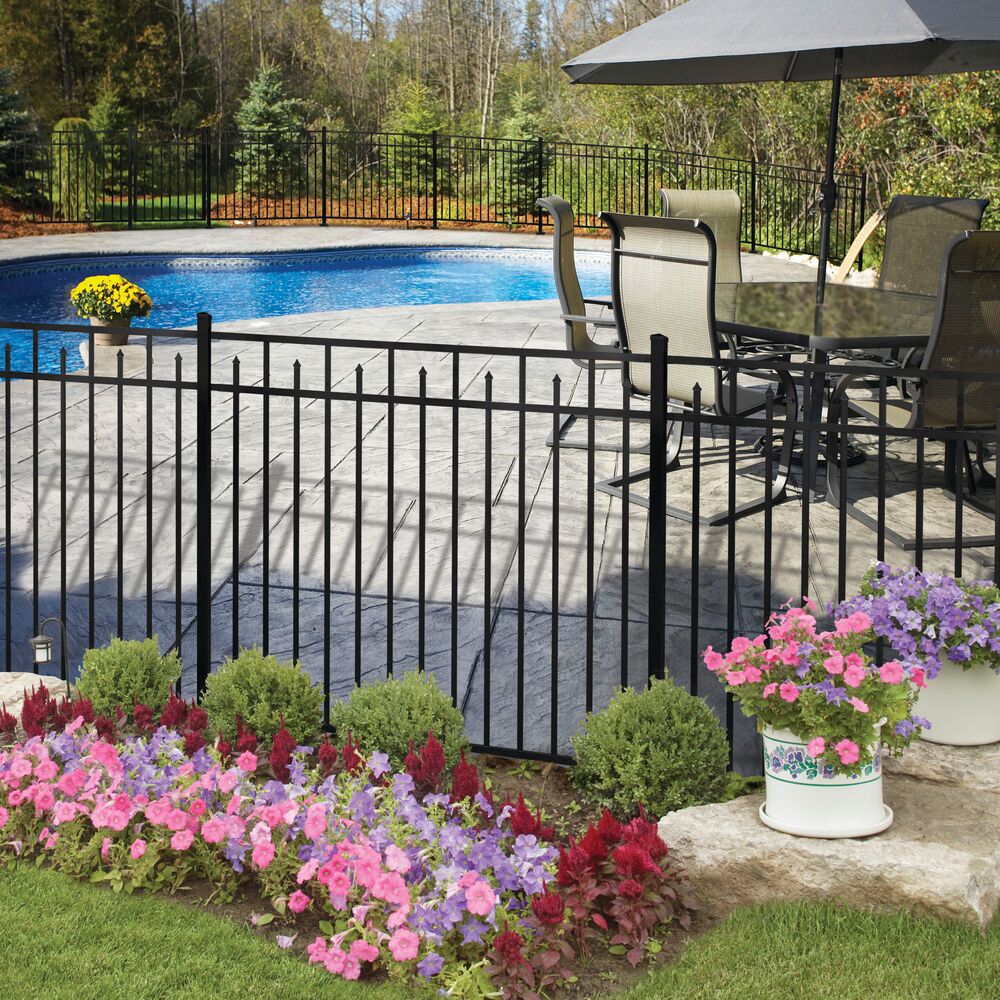 Freedom Concord/New Haven 7-ft H x 2-in W Black Aluminum Spaced Picket Flat-top Decorative Line Fence Post