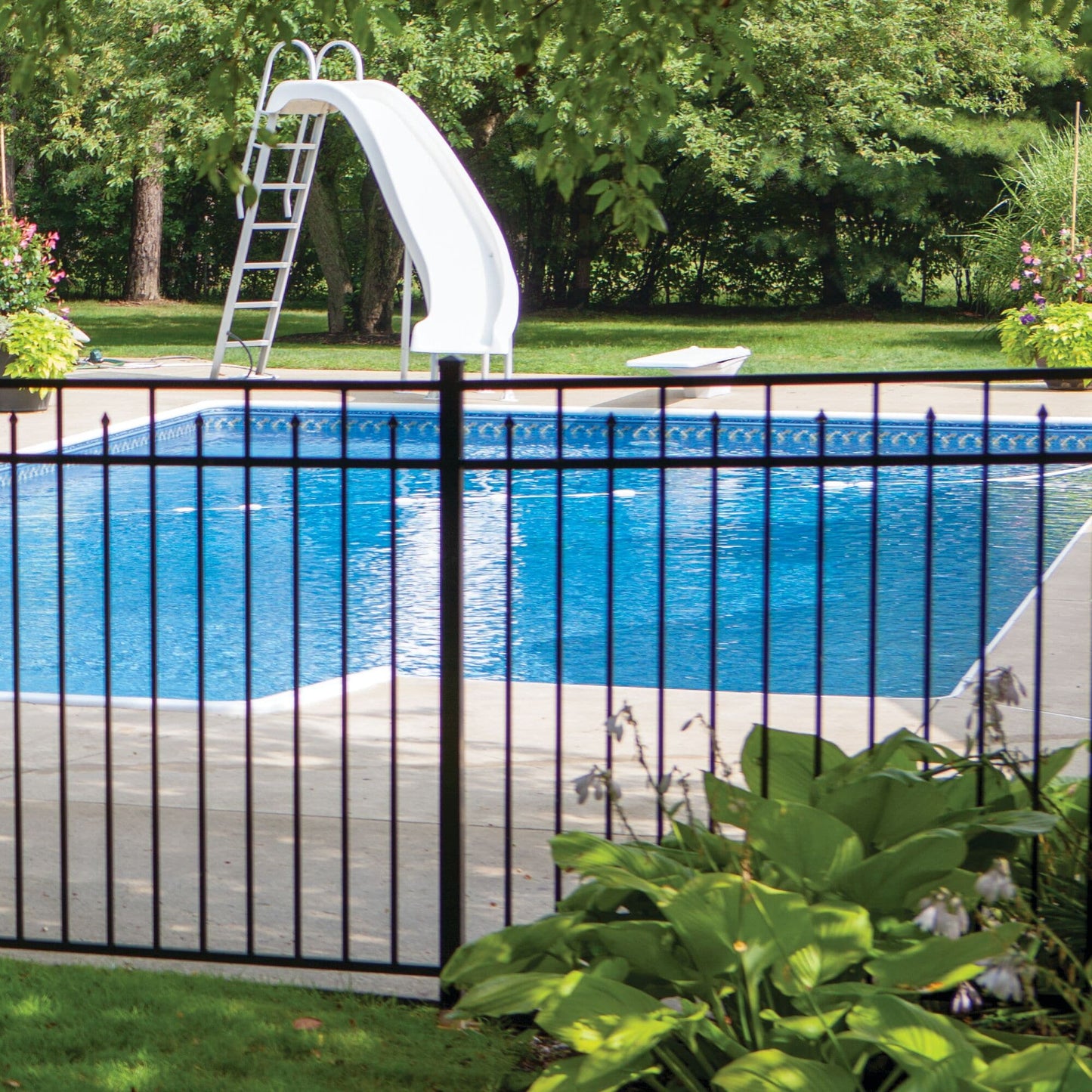 Freedom Concord/New Haven 7-ft H x 2-in W Black Aluminum Spaced Picket Flat-top Decorative Line Fence Post