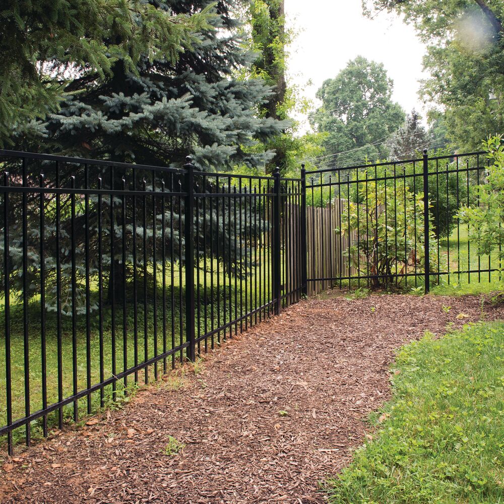 Freedom Concord/New Haven 7-ft H x 2-in W Black Aluminum Spaced Picket Flat-top Decorative Corner Fence Post