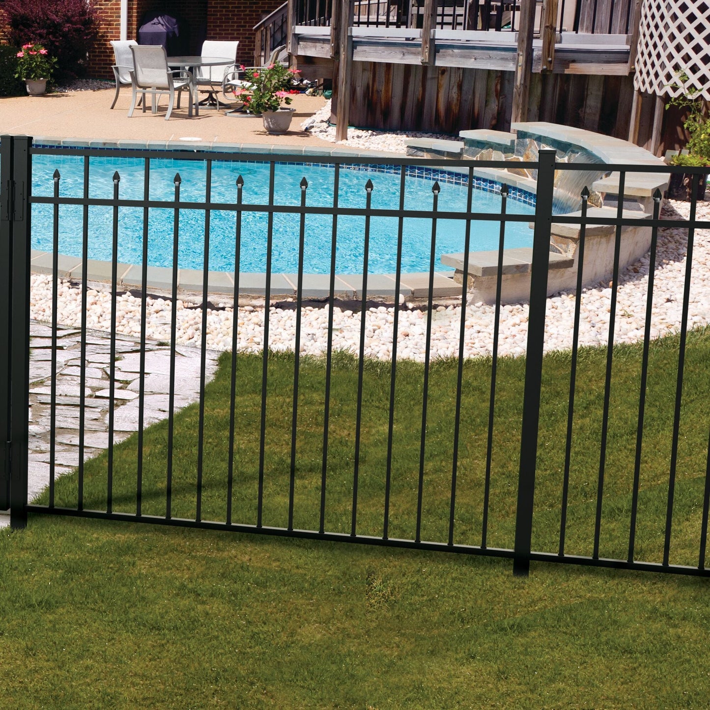 Freedom Concord/New Haven 7-ft H x 2-in W Black Aluminum Spaced Picket Flat-top Decorative Line Fence Post