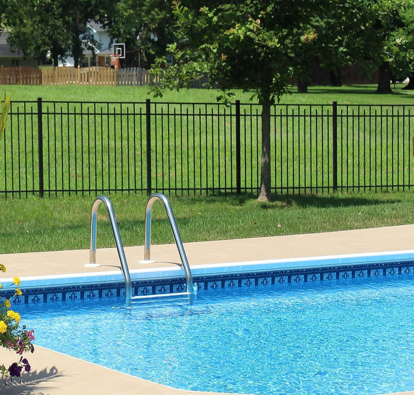 Freedom Concord/New Haven 7-ft H x 2-in W Black Aluminum Spaced Picket Flat-top Decorative Line Fence Post
