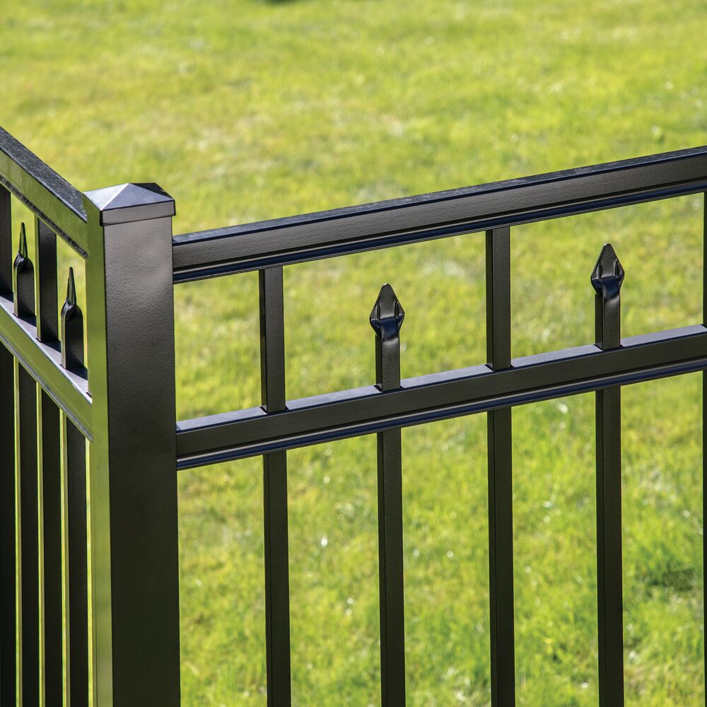 Freedom Concord/New Haven 7-ft H x 2-1/2-in W Black Aluminum Spaced Picket Flat-top Decorative Corner Fence Post