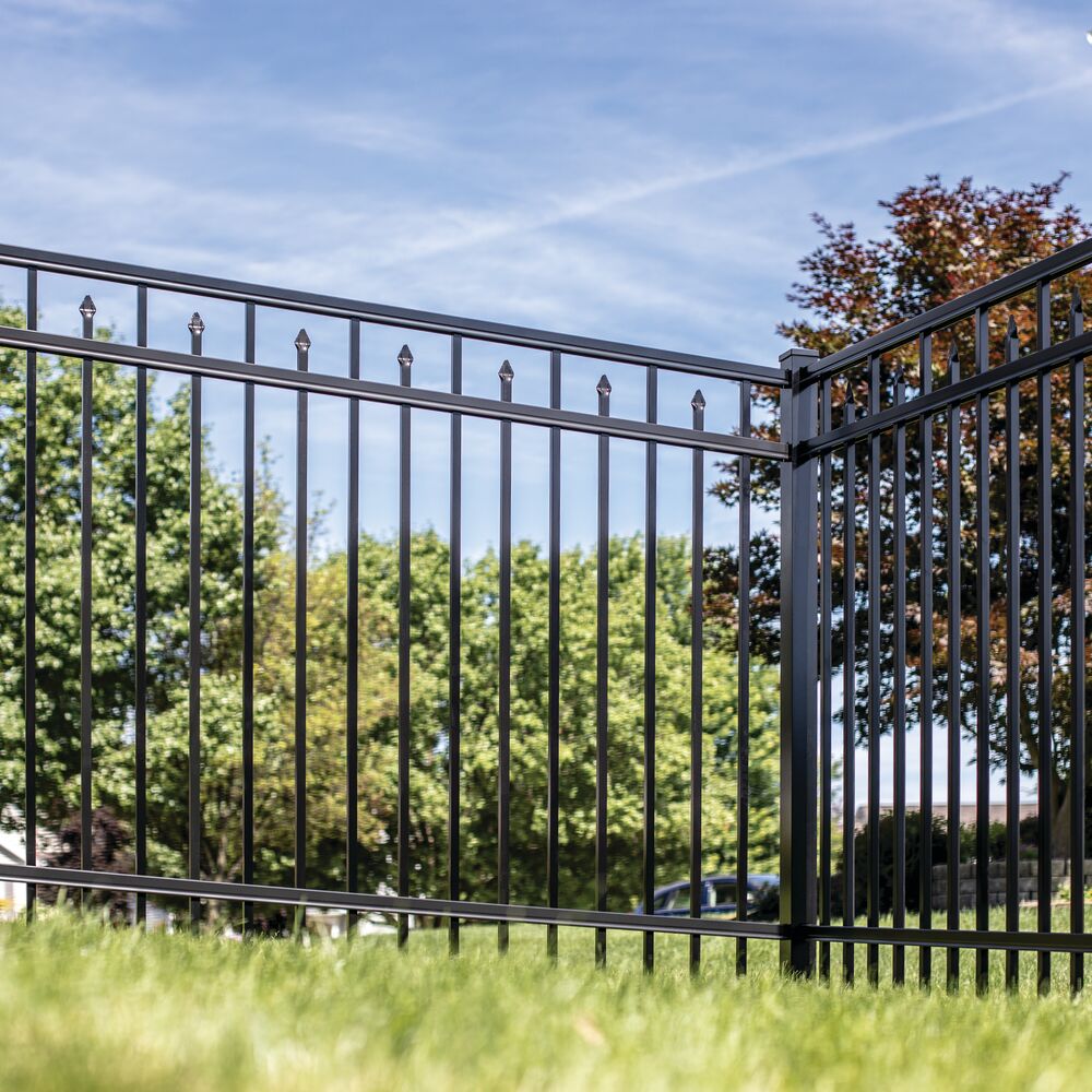 Freedom Concord/New Haven 7-ft H x 2-1/2-in W Black Aluminum Spaced Picket Flat-top Decorative Corner Fence Post