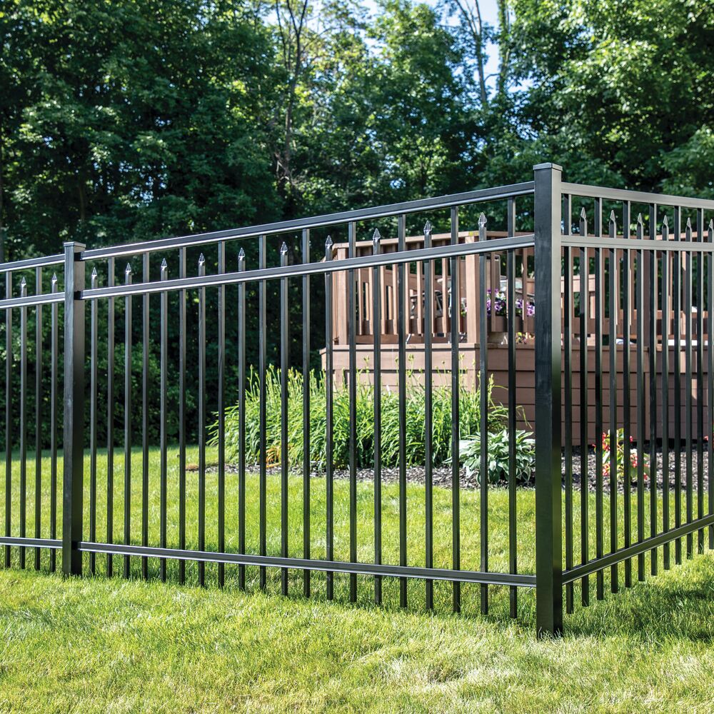 Freedom Concord/New Haven 7-ft H x 2-1/2-in W Black Aluminum Spaced Picket Flat-top Decorative Corner Fence Post