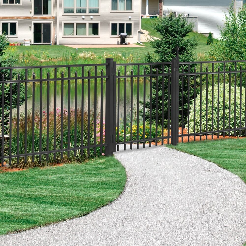 Freedom Concord/New Haven 7-ft H x 2-1/2-in W Black Aluminum Spaced Picket Flat-top Decorative Line Fence Post