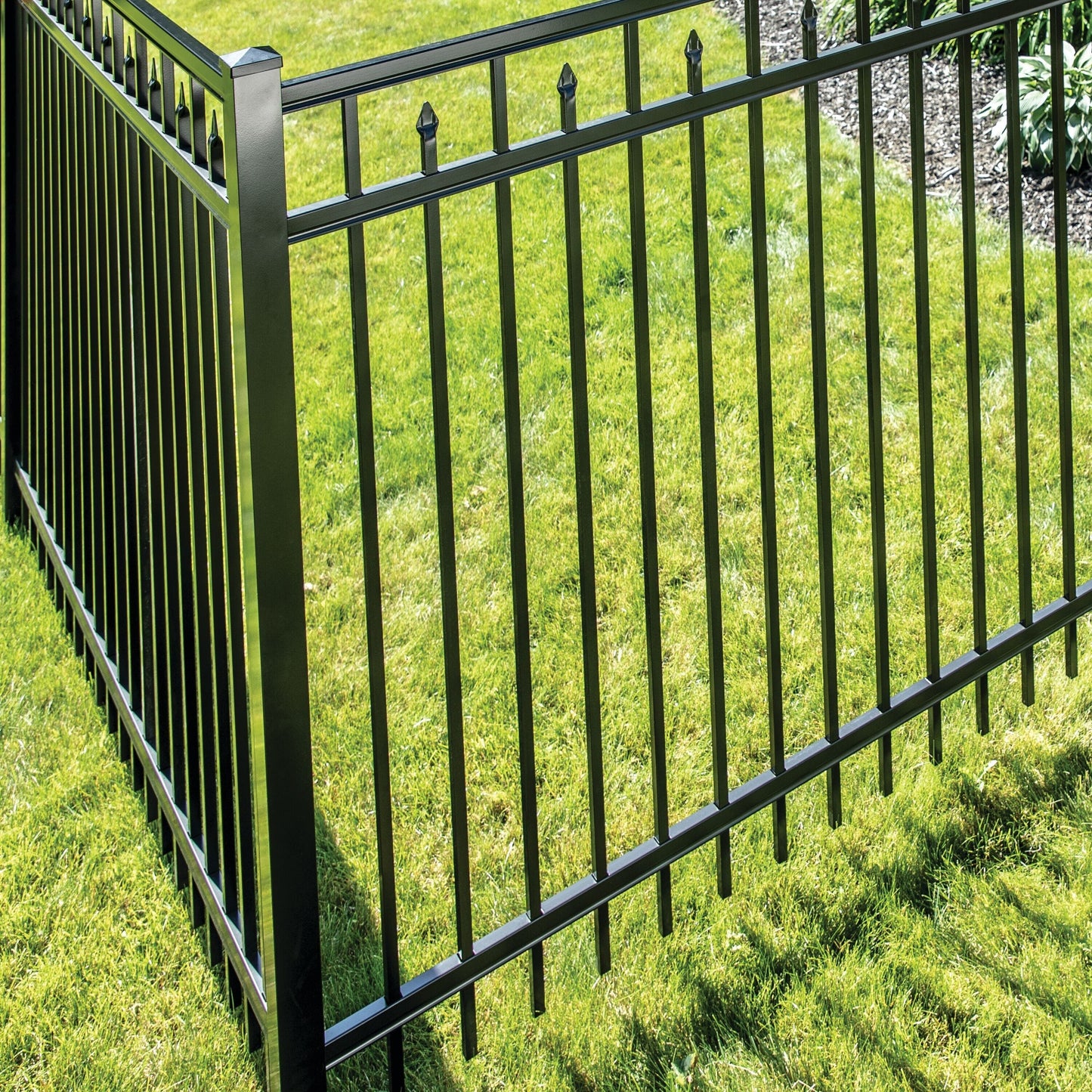 Freedom Concord/New Haven 7-ft H x 2-1/2-in W Black Aluminum Spaced Picket Flat-top Decorative Corner Fence Post