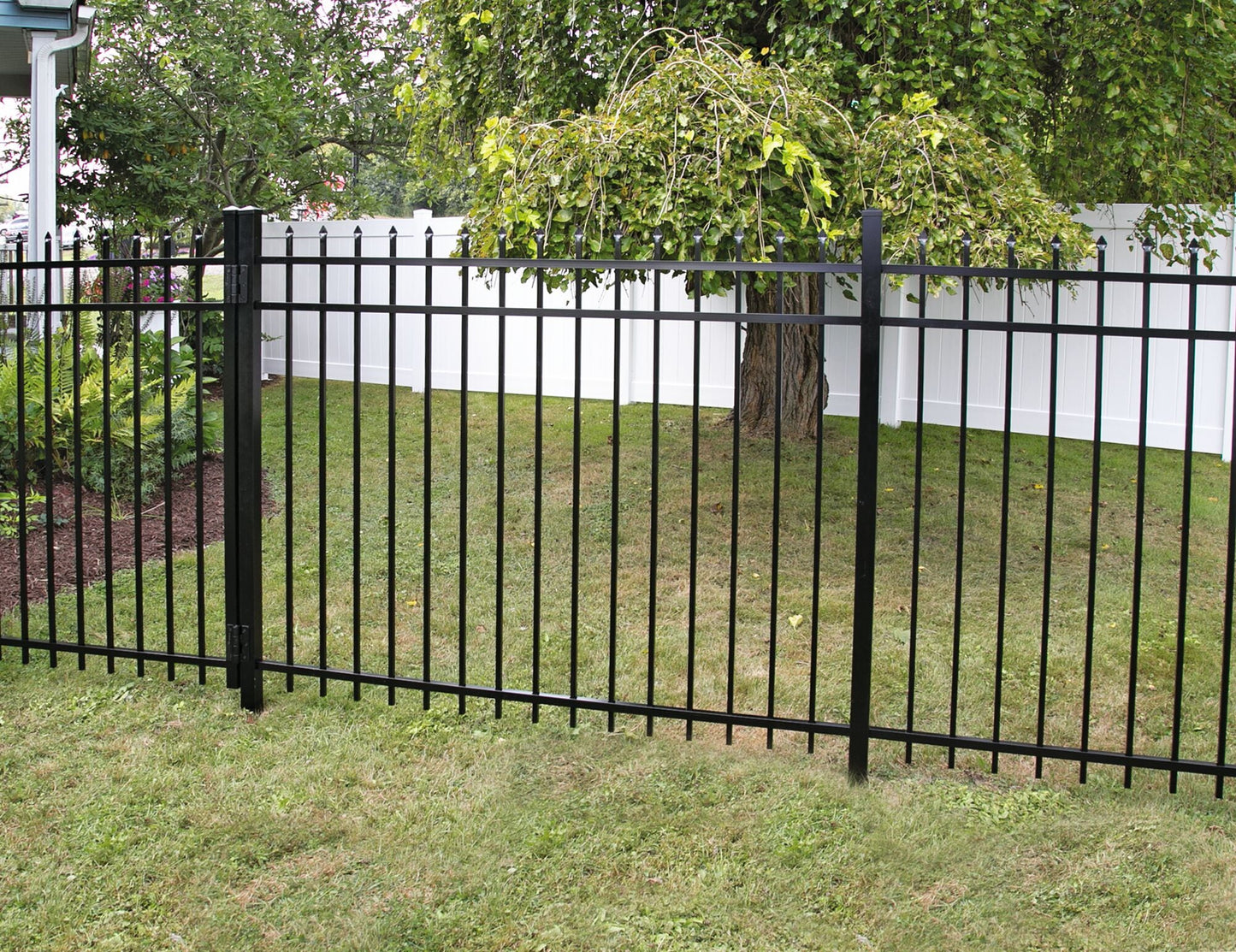 Freedom Providence 7-ft H x 2-in W Black Aluminum Spaced Picket Pressed-point Decorative Line Fence Post