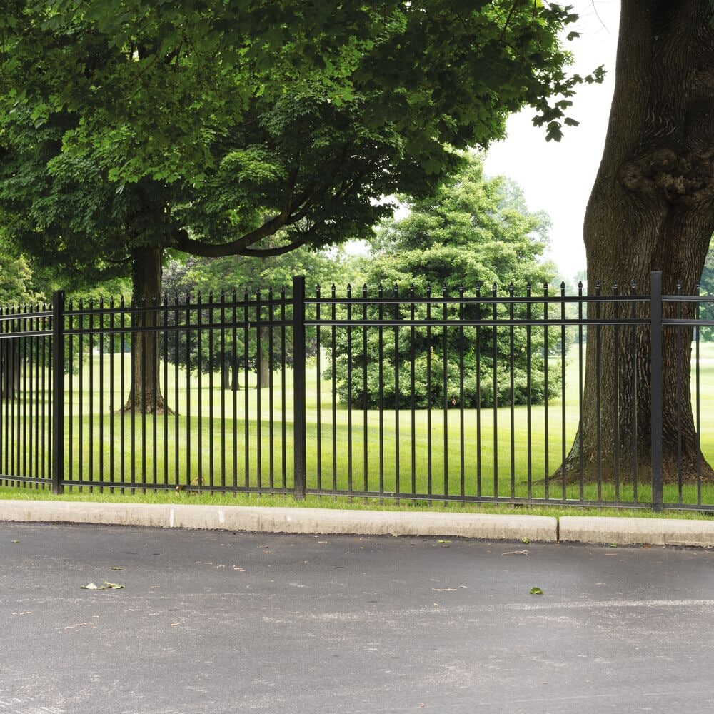 Freedom Providence 7-ft H x 2-in W Black Aluminum Spaced Picket Pressed-point Decorative Line Fence Post