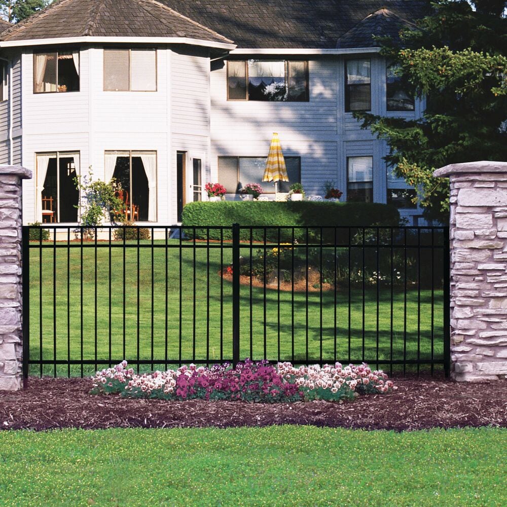 Freedom Concord/New Haven 6-ft H x 2-in W Black Aluminum Spaced Picket Flat-top Decorative End Fence Post
