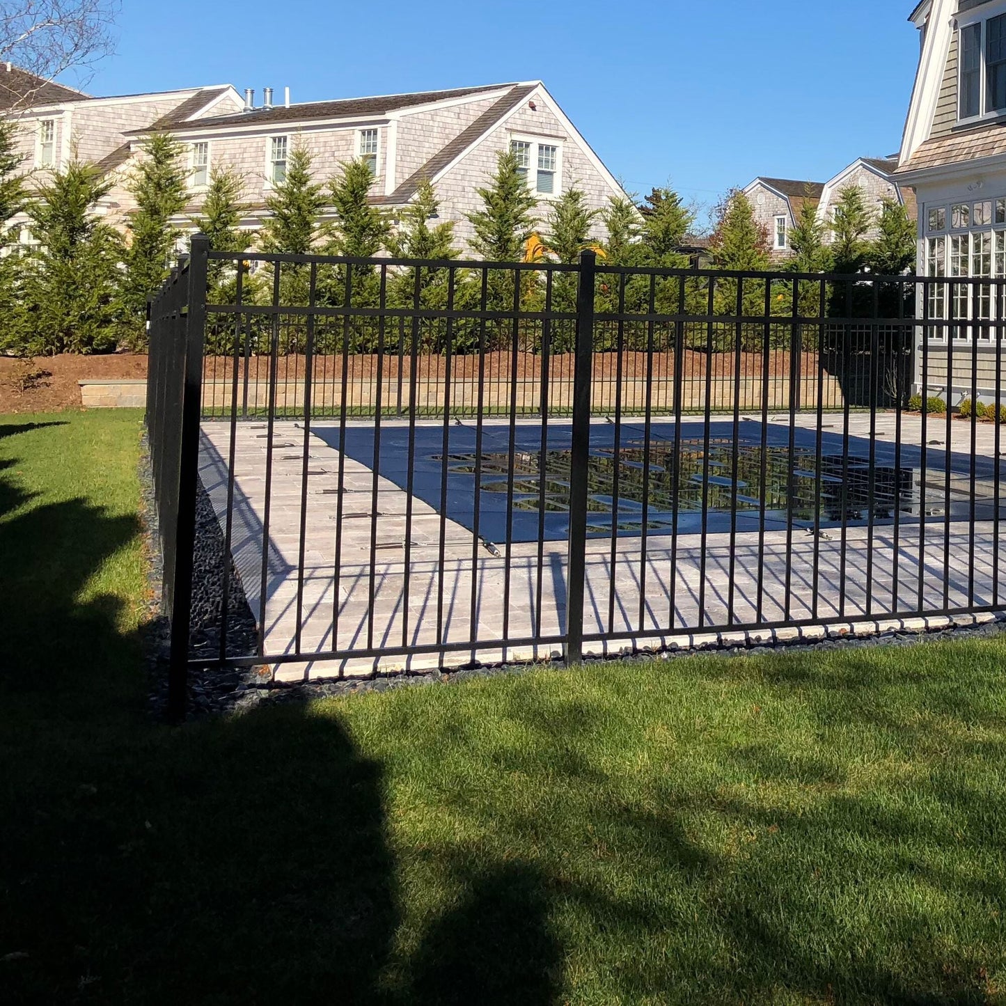 Freedom Concord/New Haven 7-ft H x 2-in W Black Aluminum Spaced Picket Flat-top Decorative Corner Fence Post