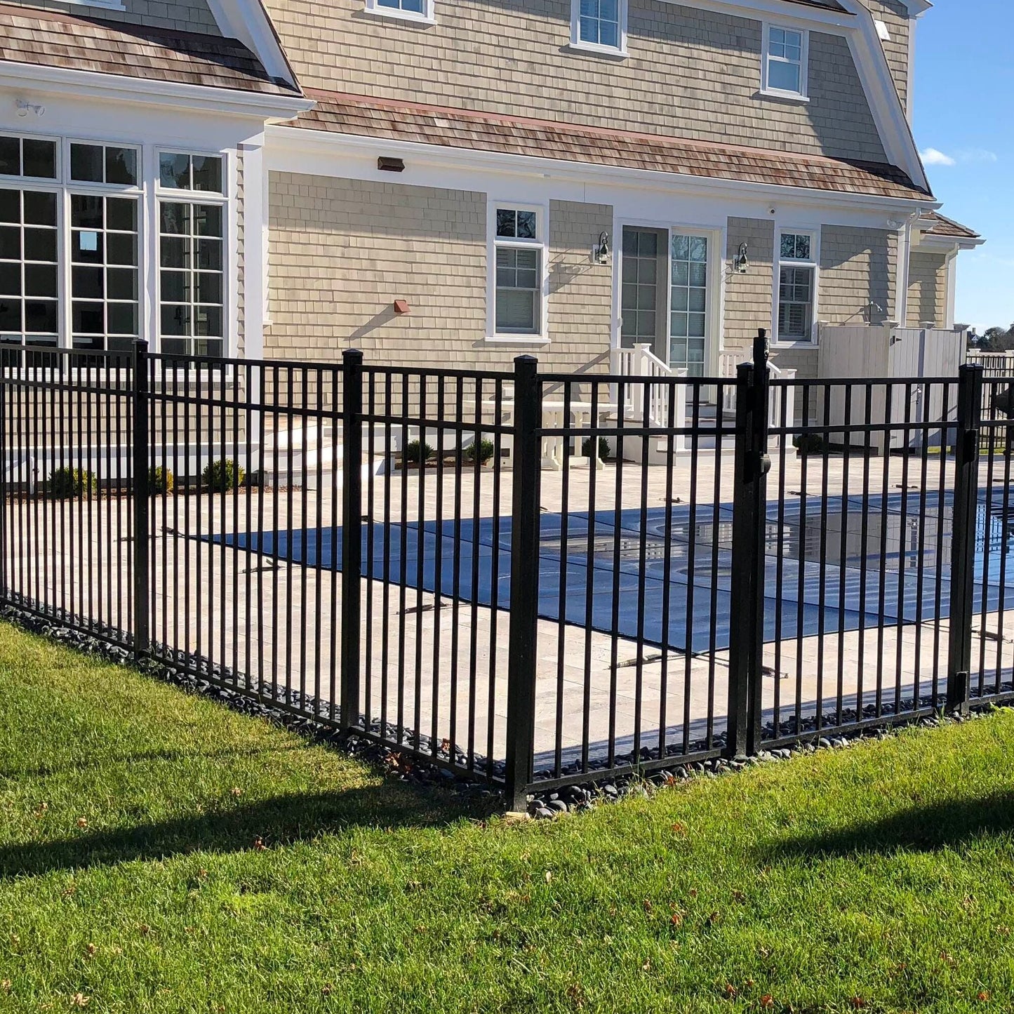 Freedom Concord/New Haven 7-ft H x 2-in W Black Aluminum Spaced Picket Flat-top Decorative Corner Fence Post