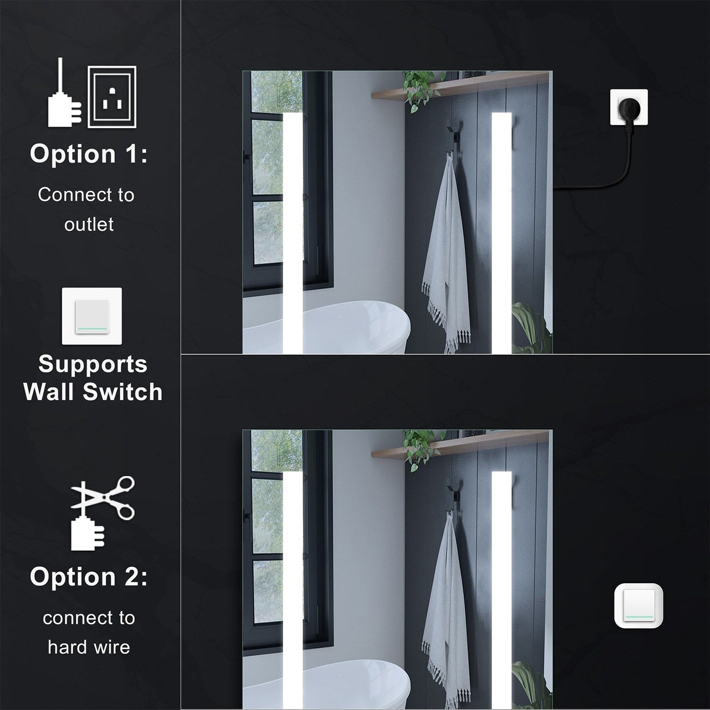 Forclover 20-in x 30-in Lighted LED Fog Free Surface/Recessed Mount Silver Mirrored Soft Close Medicine Cabinet with Outlet