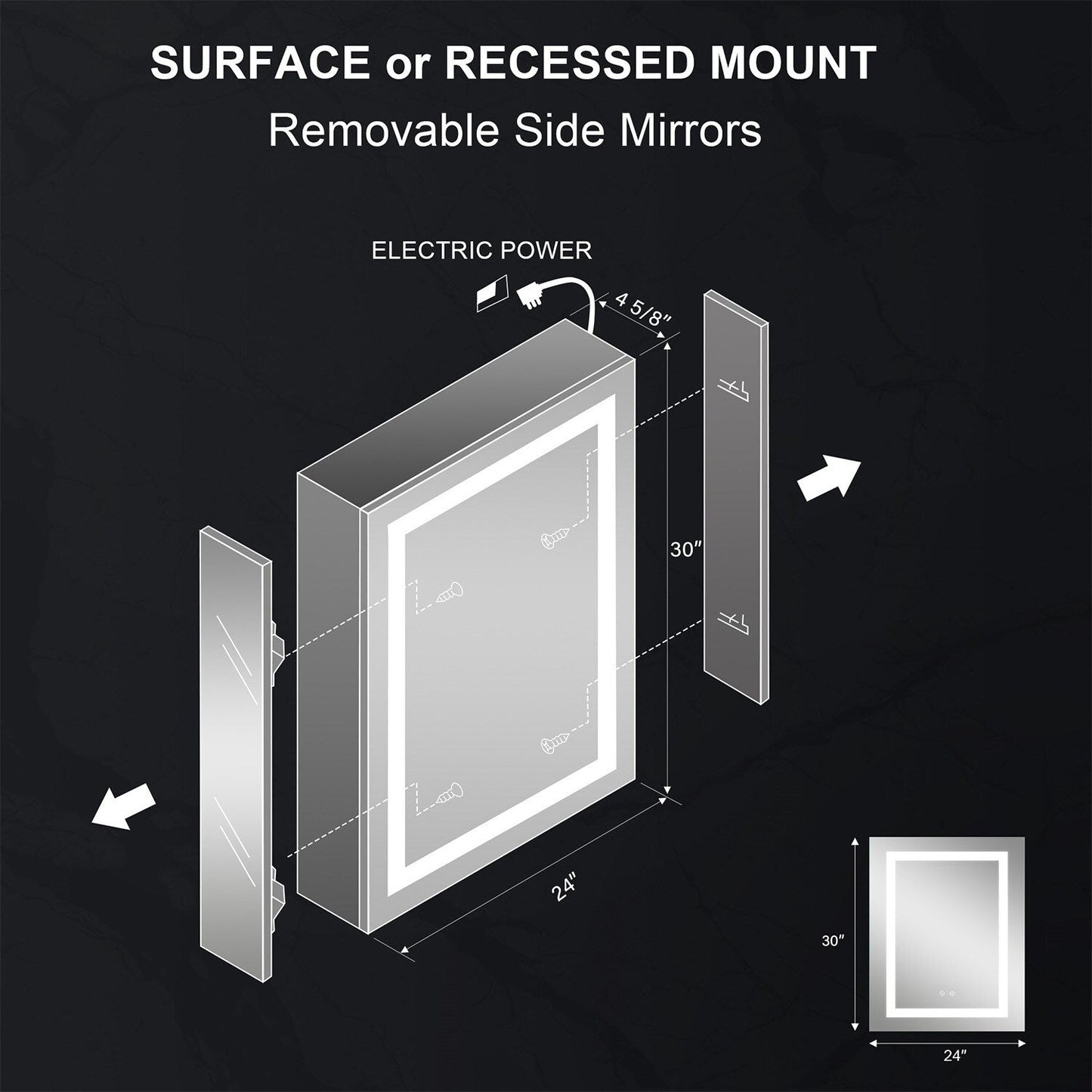 Forclover 20-in x 30-in Lighted LED Fog Free Surface/Recessed Mount Silver Soft Close Medicine Cabinet with Outlet