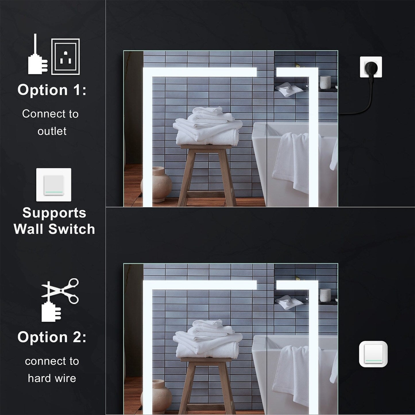 Forclover 30-in x 30-in Lighted LED Fog Free Surface/Recessed Mount Silver Mirrored Soft Close Medicine Cabinet with Outlet