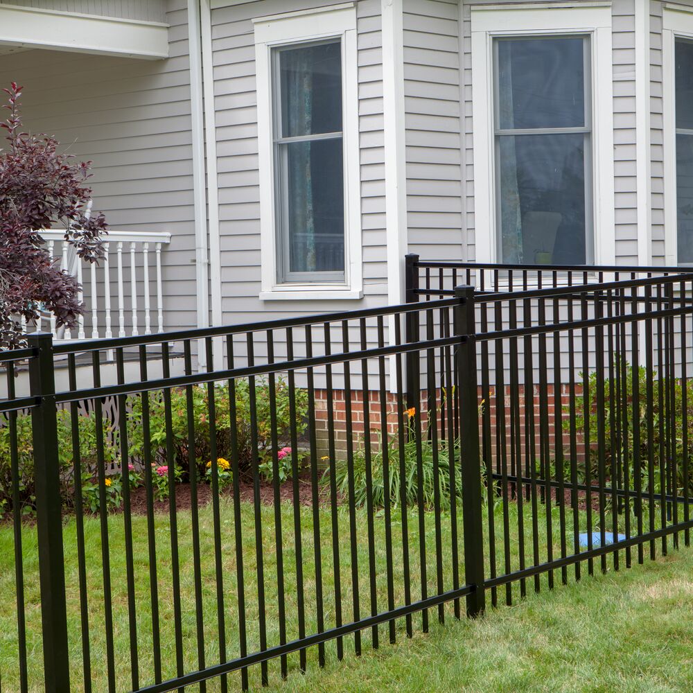 Freedom Concord/New Haven 7-ft H x 2-1/2-in W Black Aluminum Spaced Picket Flat-top Decorative End Fence Post