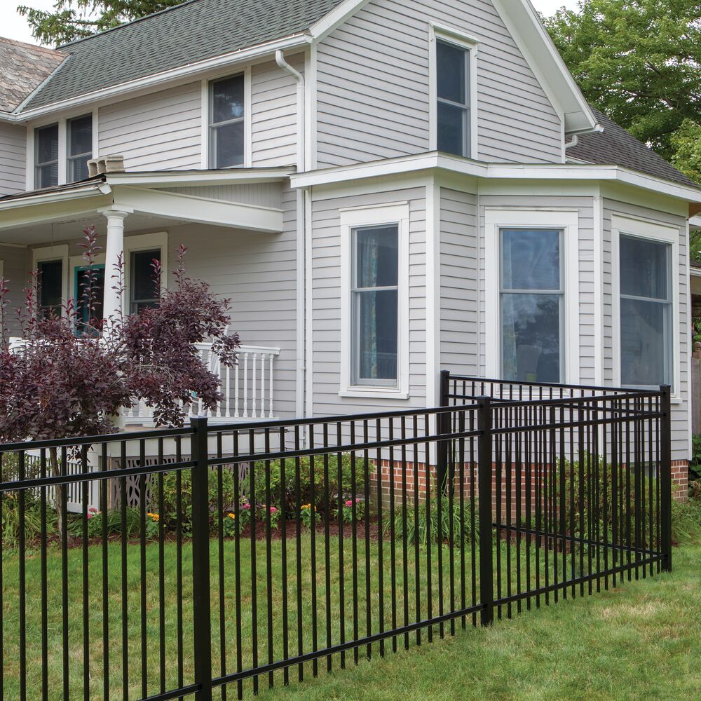 Freedom Concord/New Haven 7-ft H x 2-1/2-in W Black Aluminum Spaced Picket Flat-top Decorative End Fence Post