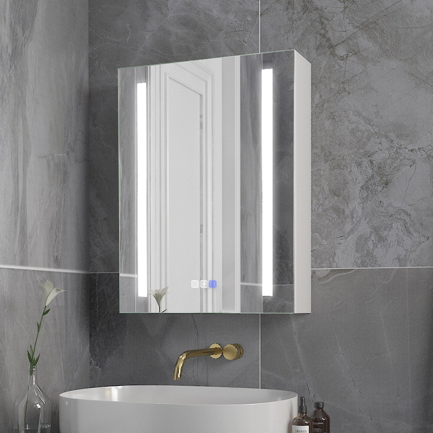 Forclover 20-in x 26-in Lighted LED Fog Free Surface/Recessed Mount Silver Mirrored Medicine Cabinet with Outlet