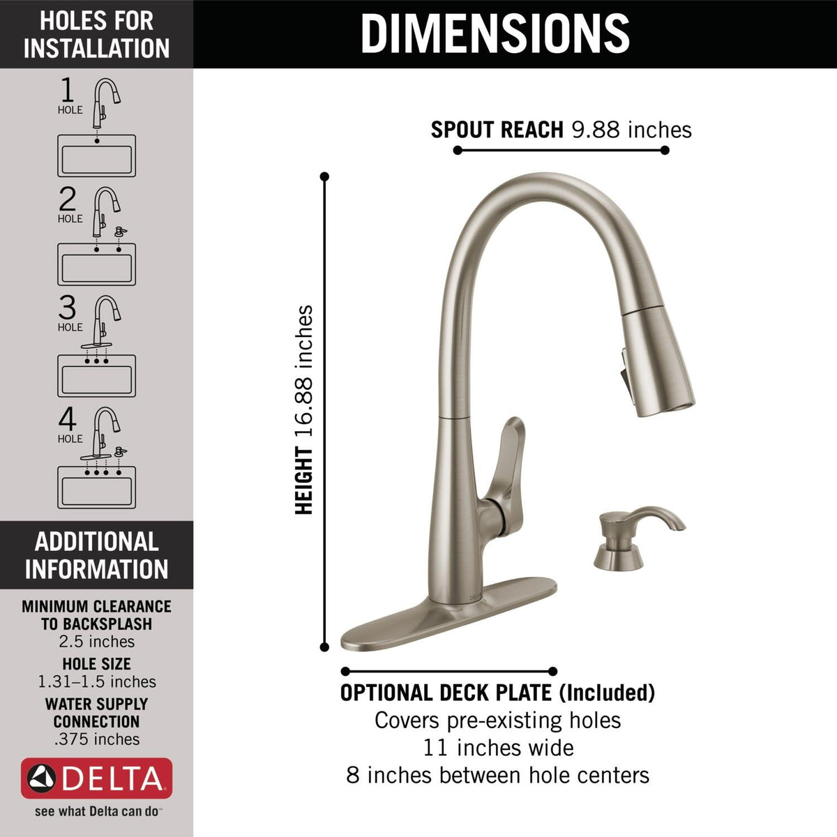 Delta Dunsley SpotShield Stainless 1-Handle Pull-Down Kitchen Faucet with Deck Plate & Soap Dispenser