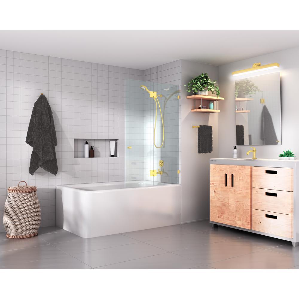34 in. x 58 in. Frameless Glass Hinged Bathtub Door in Polished Brass - Super Arbor