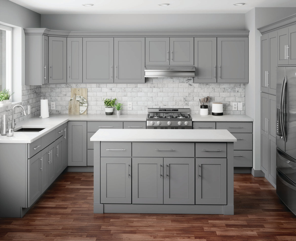 RELIABILT Overlake 18-in W x 34.5-in H x 24-in D Gray 3-Drawer Base Cabinet, Ready to Assemble, Plywood, Shaker Style
