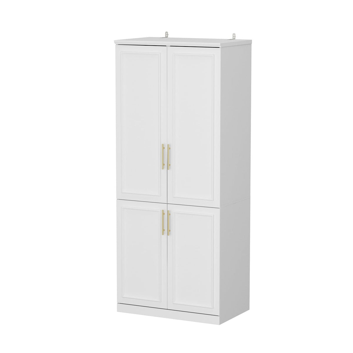 FUFU&GAGA 4-Door White Wardrobe Closet with Metal Rods and Storage Shelves - Contemporary Style Wardrobe Cabinet for Organized Clothing Storage