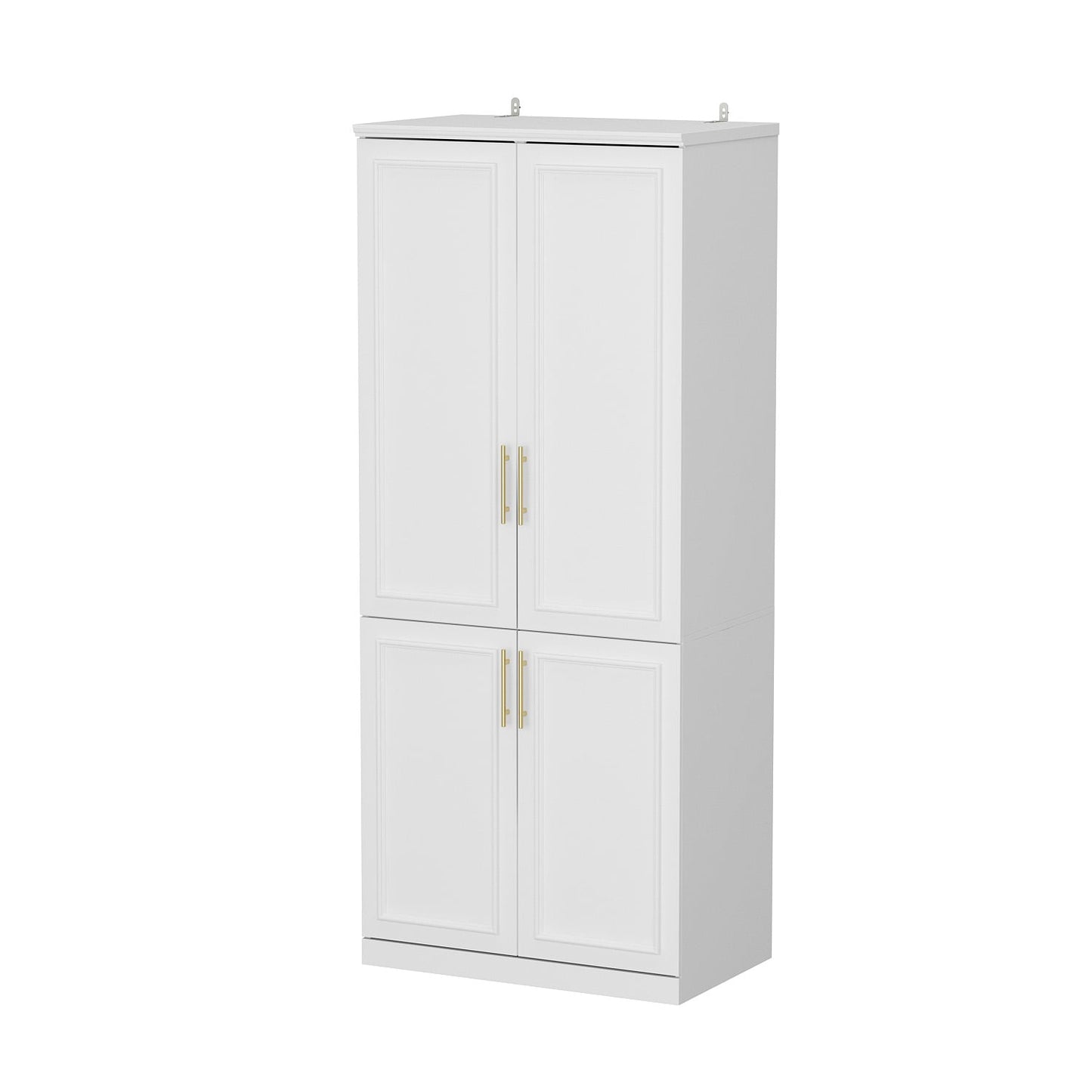FUFU&GAGA 4-Door White Wardrobe Closet with Metal Rods and Storage Shelves - Contemporary Style Wardrobe Cabinet for Organized Clothing Storage
