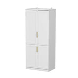FUFU&GAGA 4-Door White Wardrobe Closet with Metal Rods and Storage Shelves - Contemporary Style Wardrobe Cabinet for Organized Clothing Storage