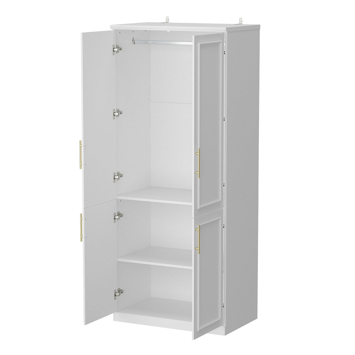 FUFU&GAGA 4-Door White Wardrobe Closet with Metal Rods and Storage Shelves - Contemporary Style Wardrobe Cabinet for Organized Clothing Storage