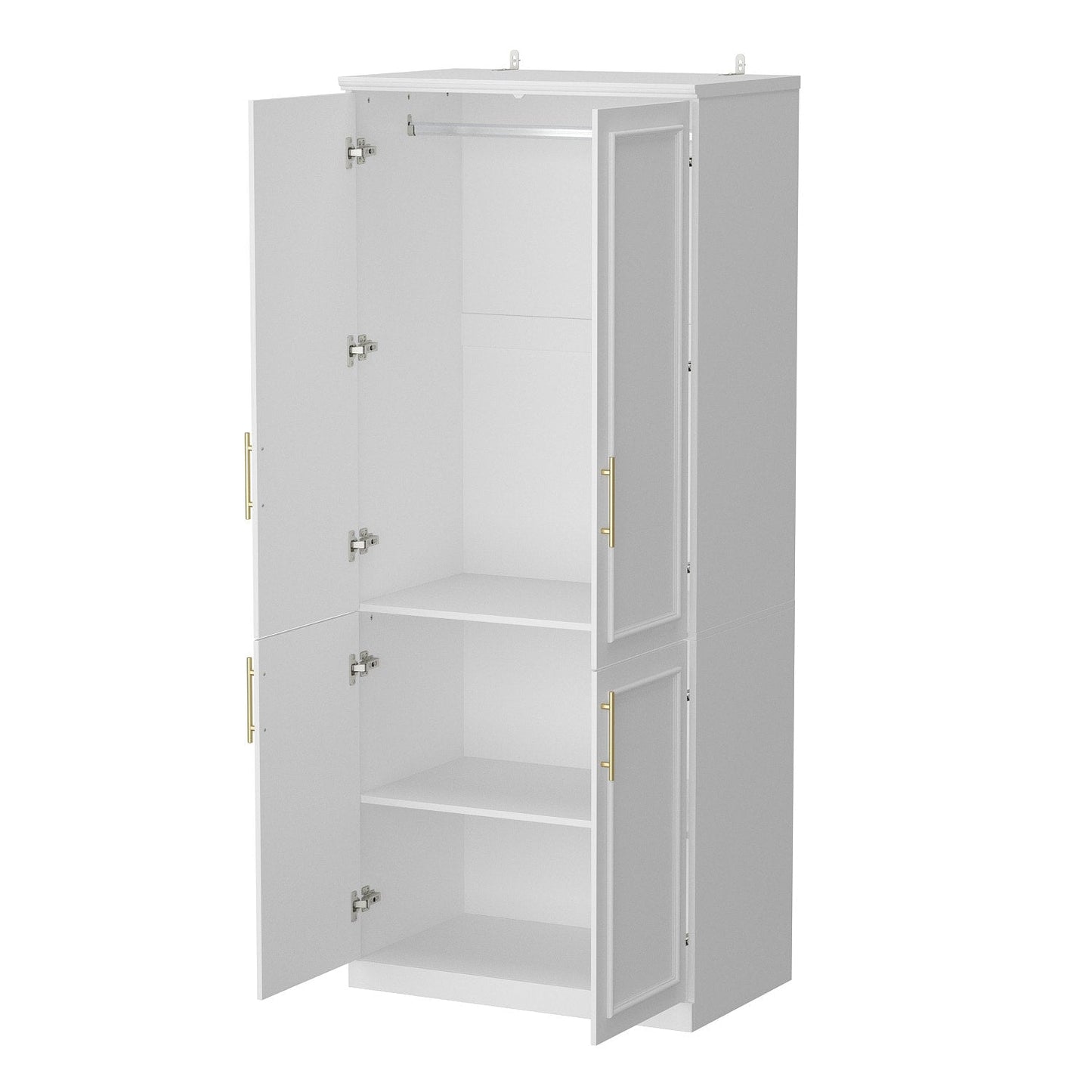 FUFU&GAGA 4-Door White Wardrobe Closet with Metal Rods and Storage Shelves - Contemporary Style Wardrobe Cabinet for Organized Clothing Storage