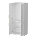 FUFU&GAGA 4-Door White Wardrobe Closet with Metal Rods and Storage Shelves - Contemporary Style Wardrobe Cabinet for Organized Clothing Storage